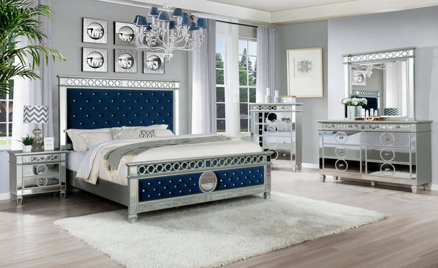 James Silver Upholstered Tufted Panel Bedroom Set
