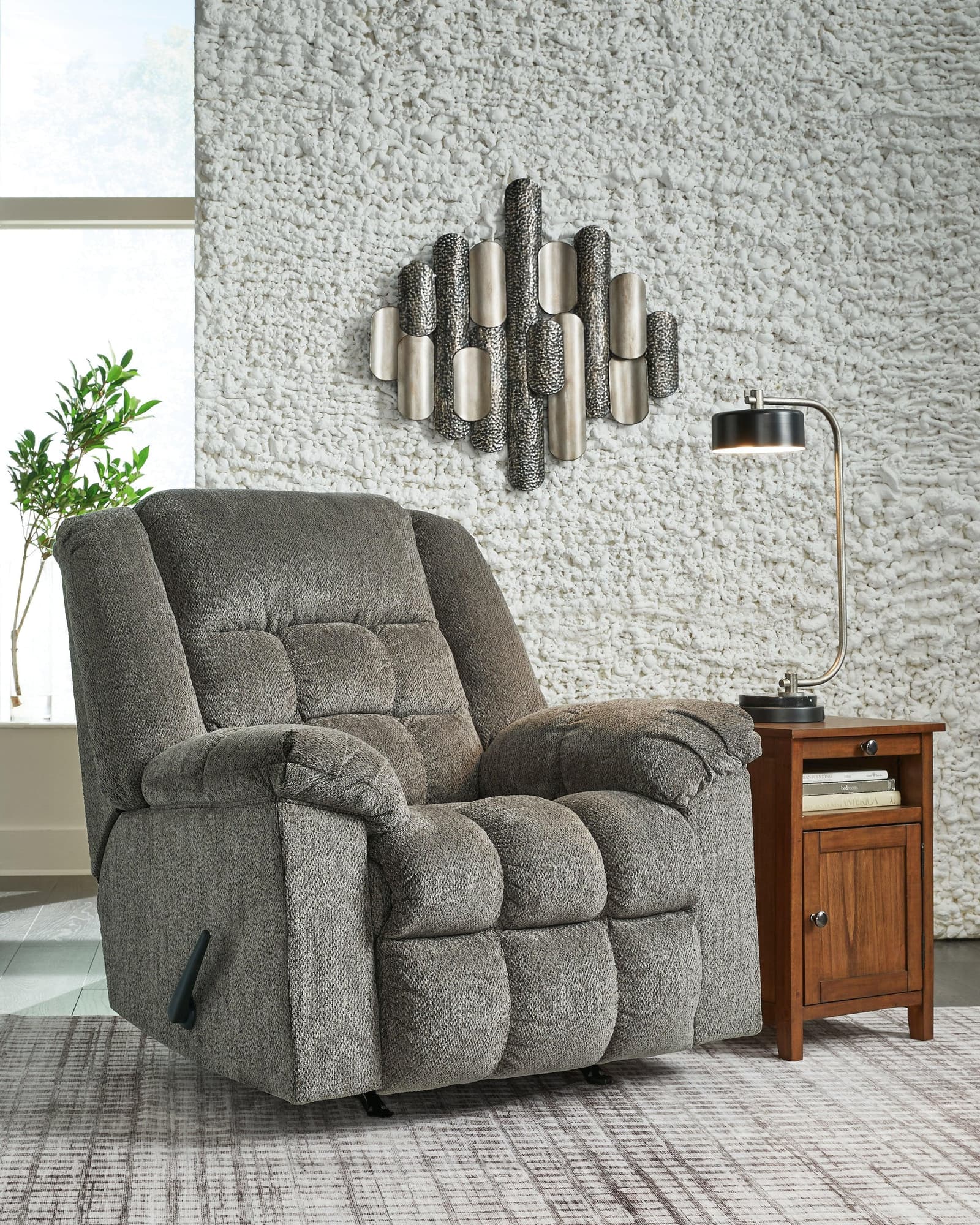 Kegler Putty Chenille Recliner - Ella Furniture