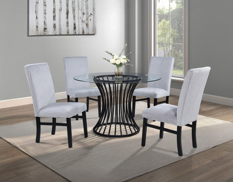 Tracy Light Gray Glass Top Round Dining Room Set