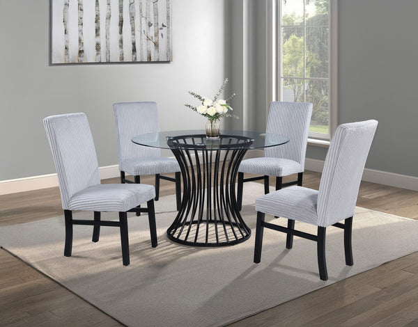 Tracy Light Gray Glass Top Round Dining Room Set