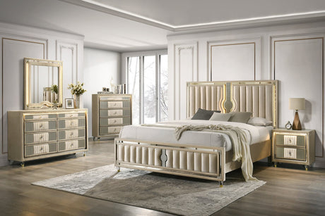 Venetian Champagne Upholstered LED Platform Bedroom Set