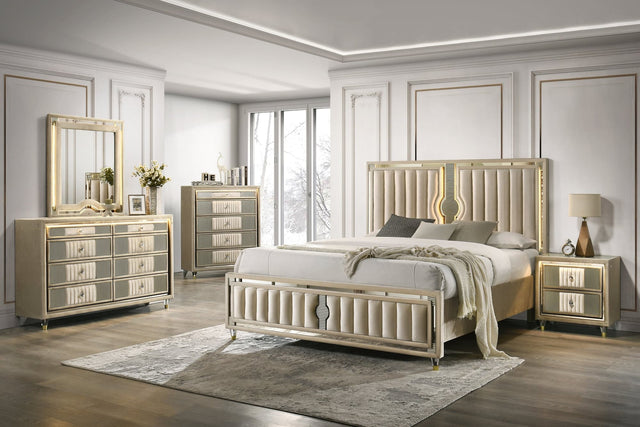 Venetian Champagne Upholstered LED Platform Bedroom Set