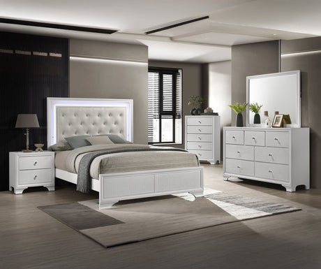 Lyssa Oat Frost LED Upholstered Tufted Panel Bedroom Set