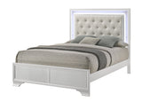 Lyssa Oat Frost LED Upholstered Tufted Panel Queen Bed