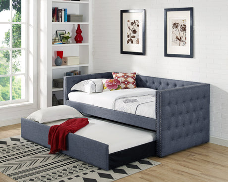Trina Gunmetal Fabric Upholstered Trundle Tufted Daybed