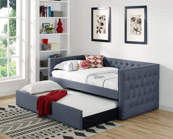 Trina Gunmetal Fabric Upholstered Trundle Tufted Daybed