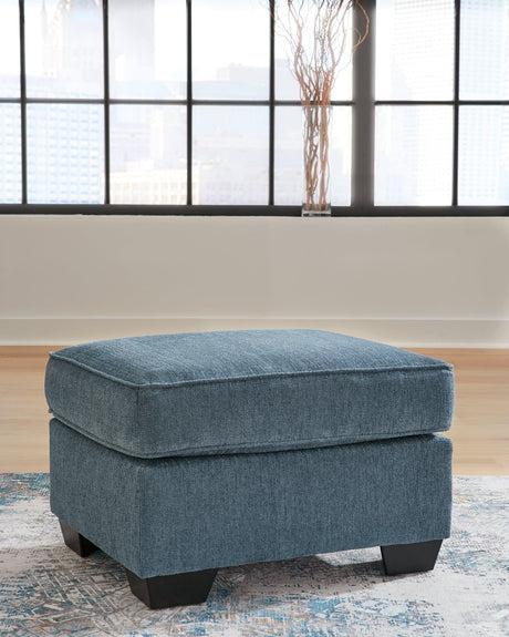 Cashton Blue Chenille Ottoman - Ella Furniture