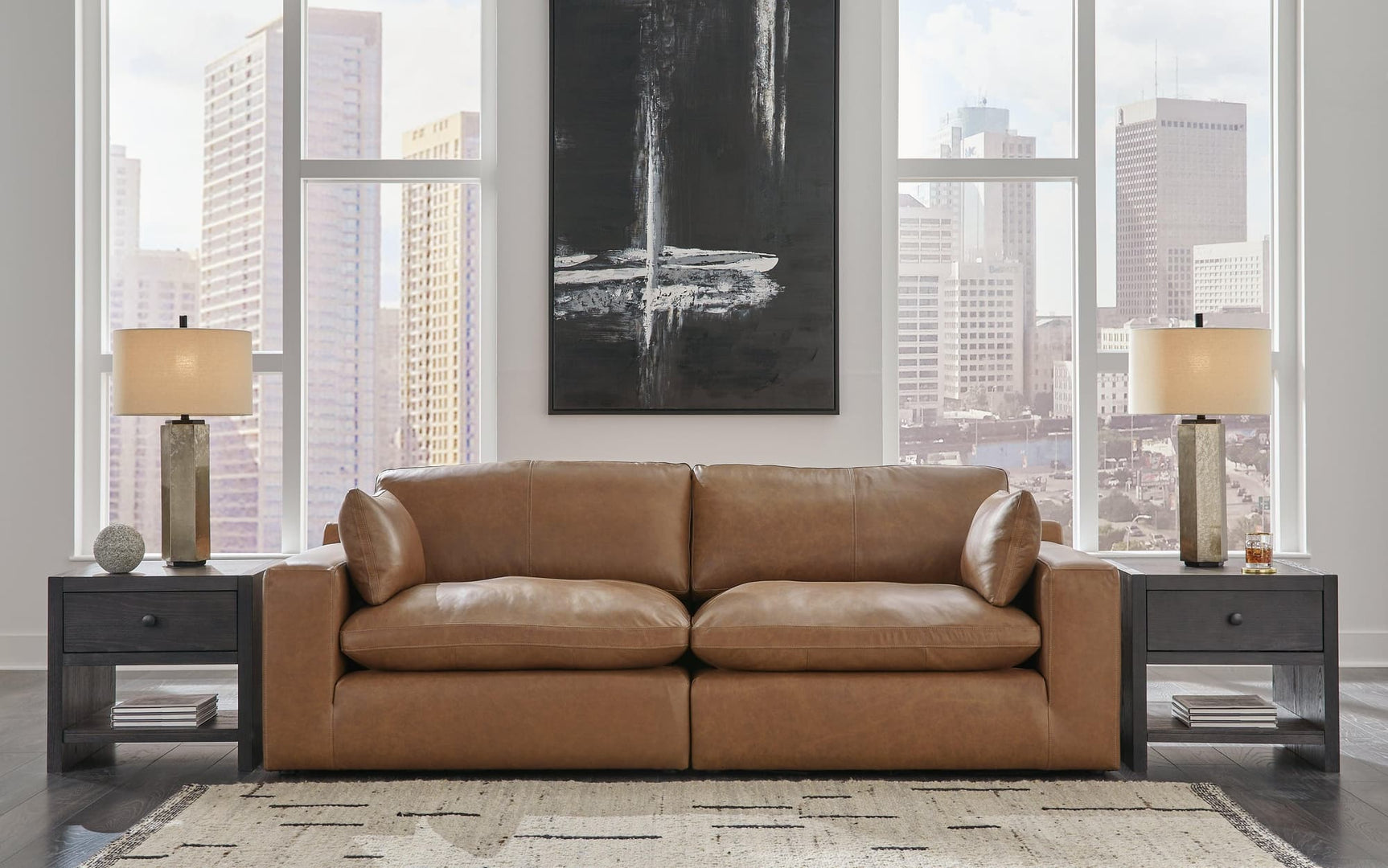 Emilia Caramel 2-Piece Sectional Loveseat [ETA: 07/22] - Ella Furniture