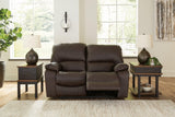 Leesworth Dark Brown Leather Power Reclining Loveseat - Ella Furniture