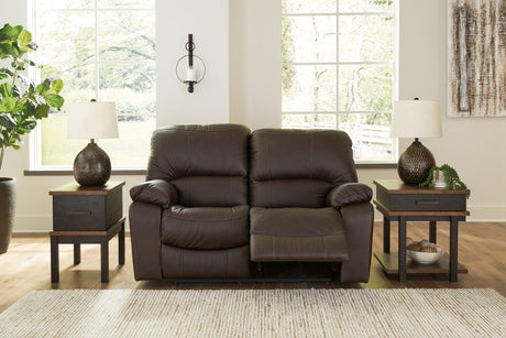 Leesworth Dark Brown Leather Power Reclining Loveseat - Ella Furniture
