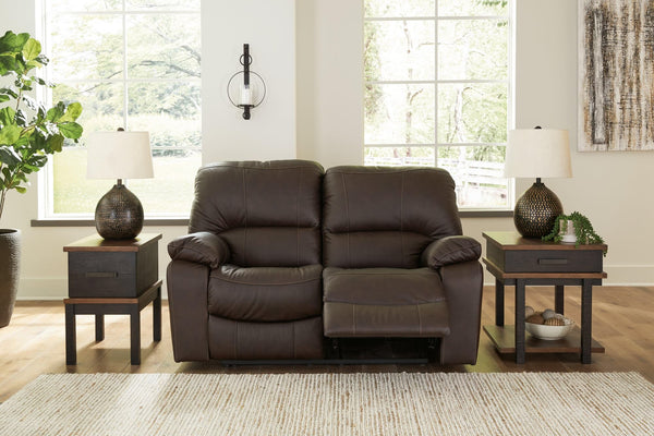 Leesworth Dark Brown Leather Power Reclining Loveseat - Ella Furniture