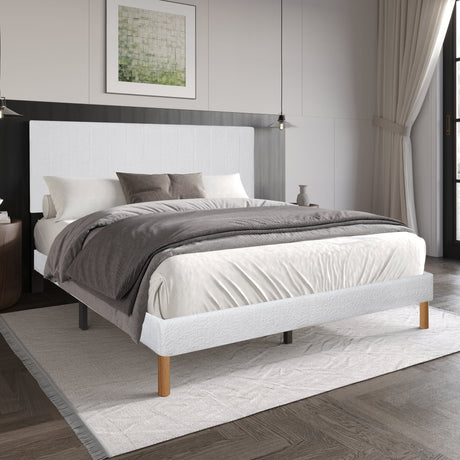 Heiden White Upholstered Platform Queen Bed