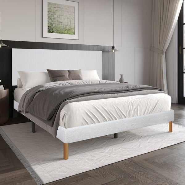 Heiden White Upholstered Platform King Bed