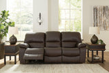 Leesworth Dark Brown Leather Power Reclining Sofa - Ella Furniture