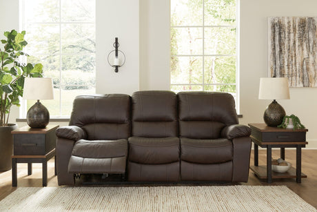 Leesworth Dark Brown Leather Power Reclining Sofa - Ella Furniture