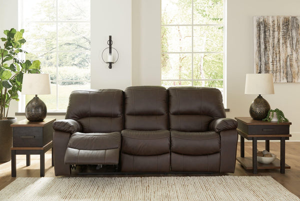 Leesworth Dark Brown Leather Power Reclining Sofa - Ella Furniture