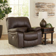 Leesworth Dark Brown Leather Power Recliner - Ella Furniture