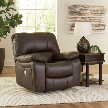 Leesworth Dark Brown Leather Power Recliner - Ella Furniture