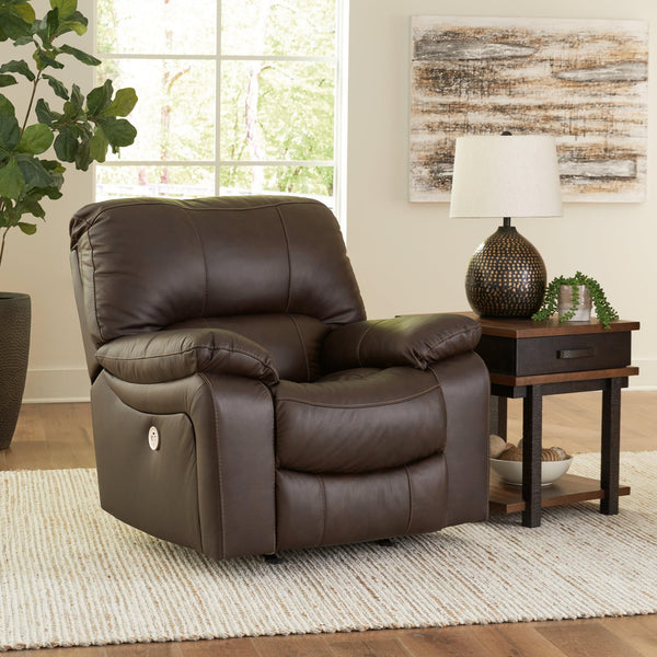 Leesworth Dark Brown Leather Power Recliner - Ella Furniture