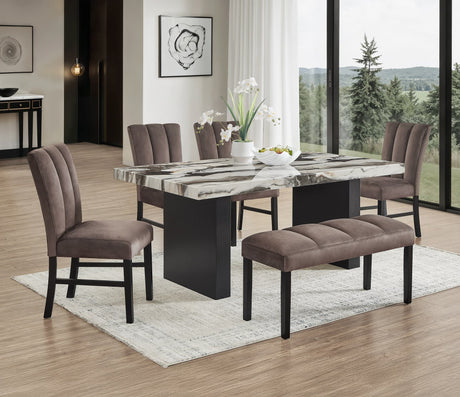 Vega Brown Black Faux Marble Dining Room Set