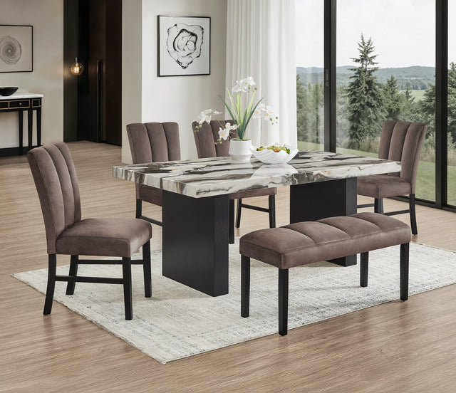 Vega Brown Black Faux Marble Dining Room Set