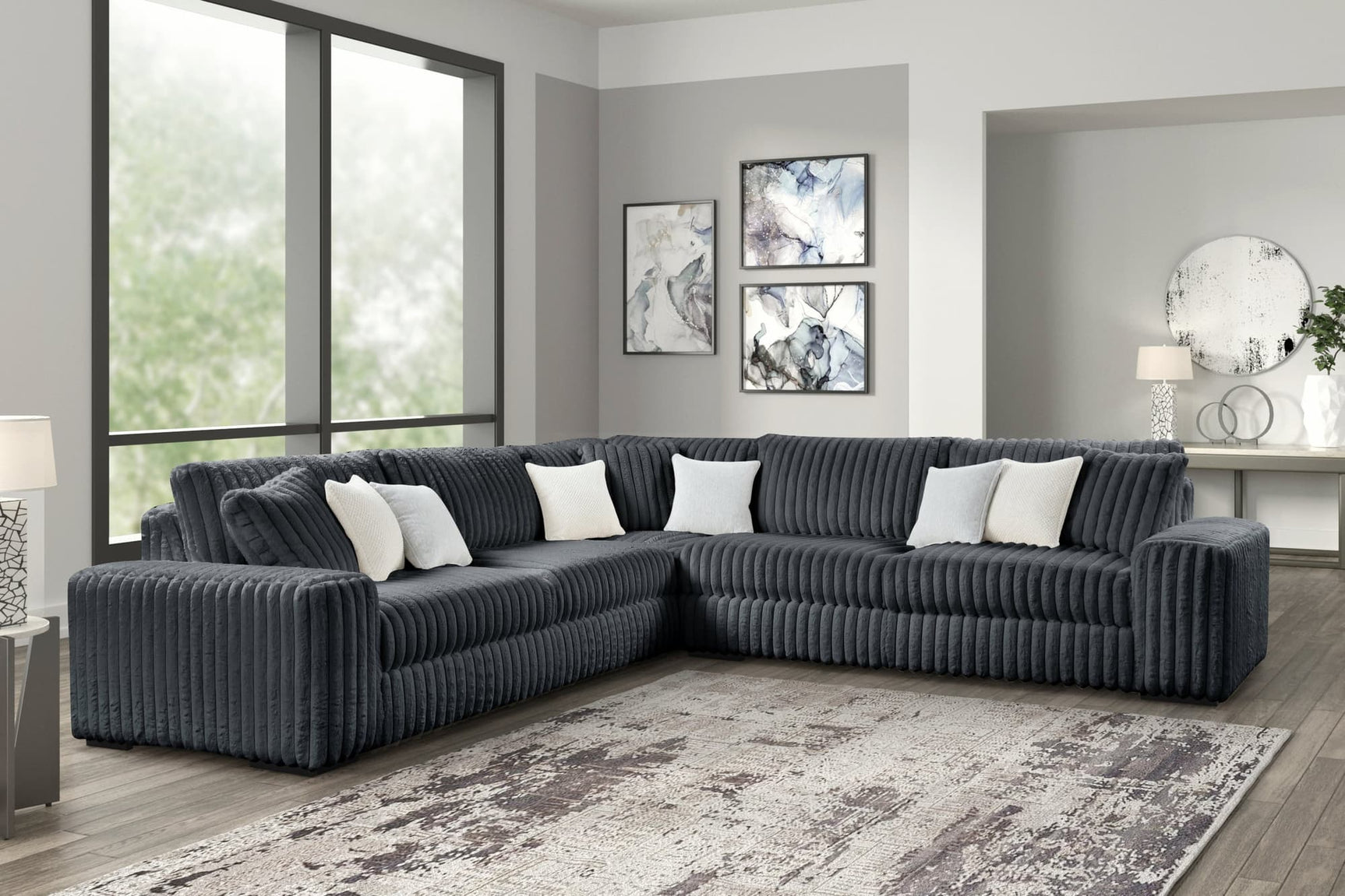 Marshmallow Charcoal Corduroy Fabric Oversized Sectional