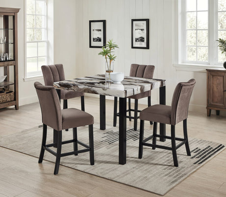 Vega Brown Faux Marble Counter Height Set