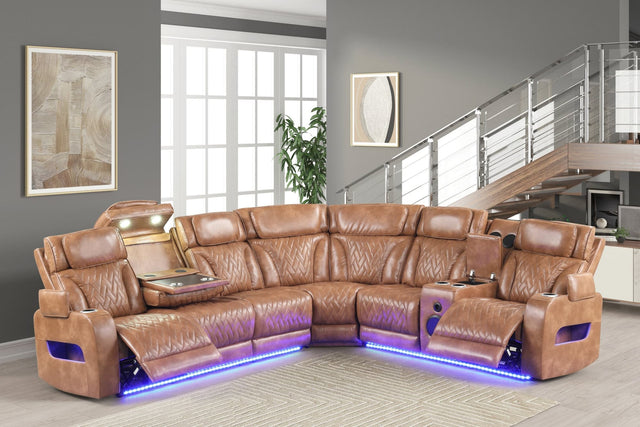 Barcelona Brown Power Reclining Sectional w Power Headrests