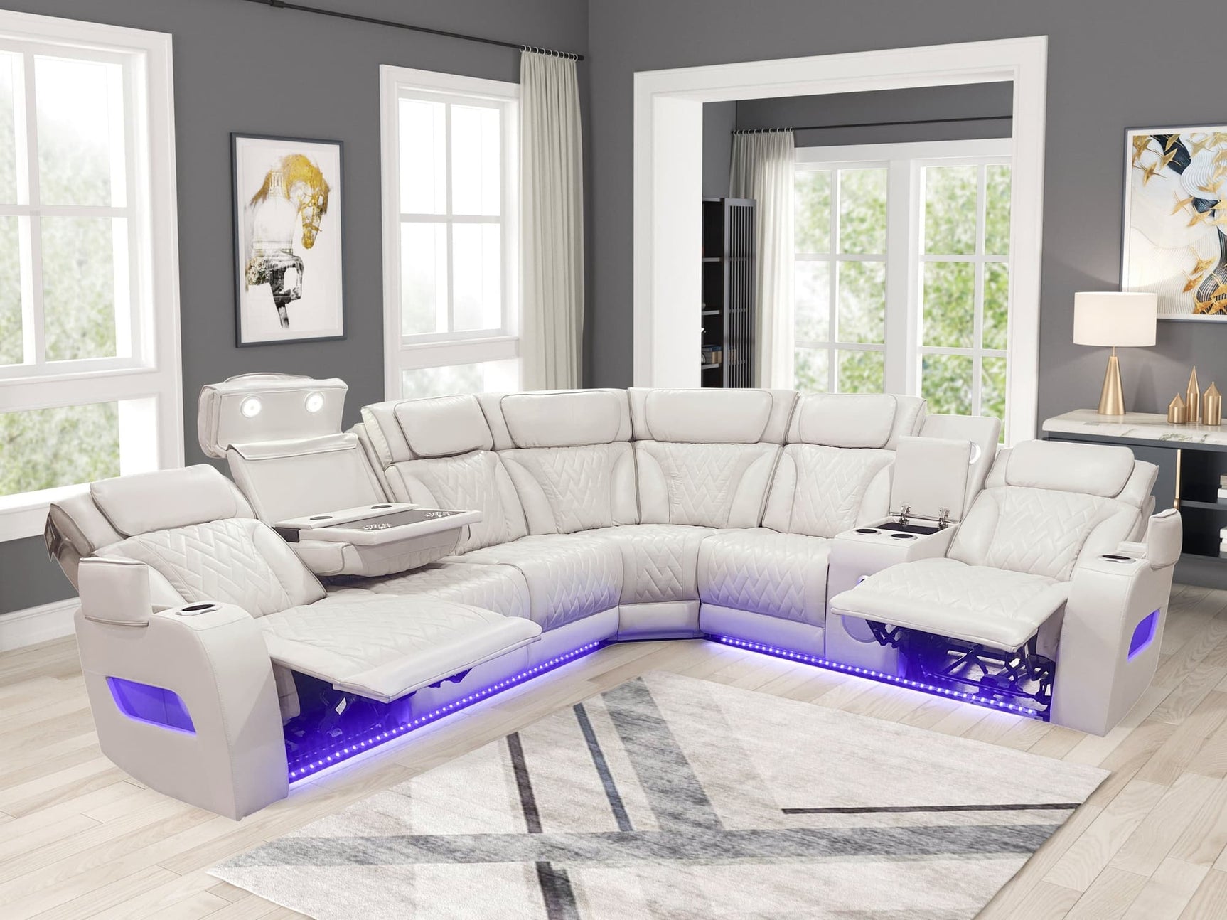 Barcelona Sand Power Reclining Sectional w Power Headrests