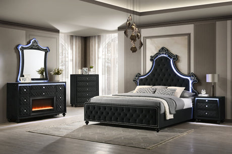 Majesty Black Upholstered Tufted LED Panel Bedroom Set