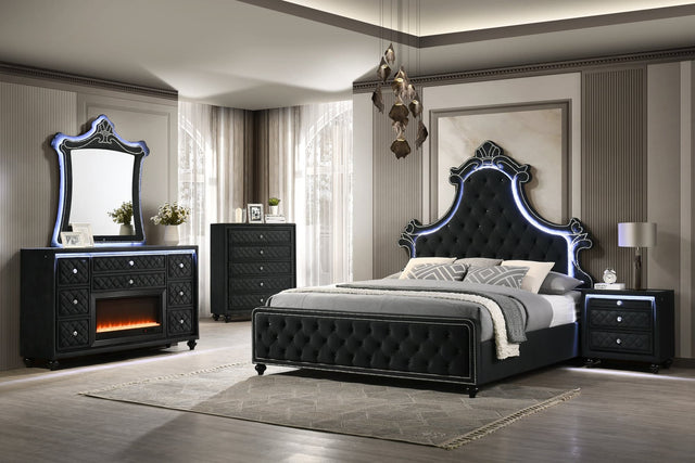 Majesty Black Upholstered Tufted LED Panel Bedroom Set