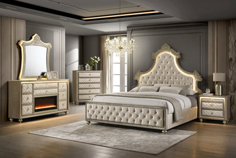 Majesty Beige Upholstered Tufted LED Panel Bedroom Set