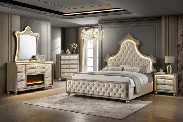 Majesty Beige Upholstered Tufted LED Panel Bedroom Set