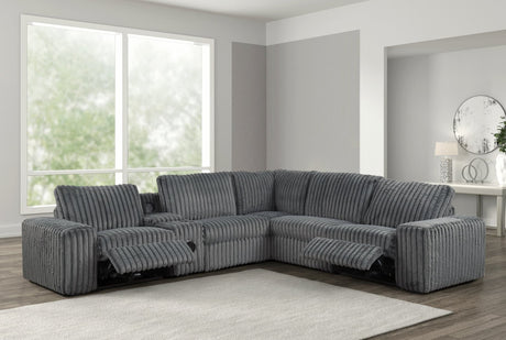 Amelia Charcoal Power Reclining Sectional w Bluetooth Speakers