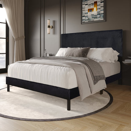 Helen Black Cord Fabric Platform Queen Bed
