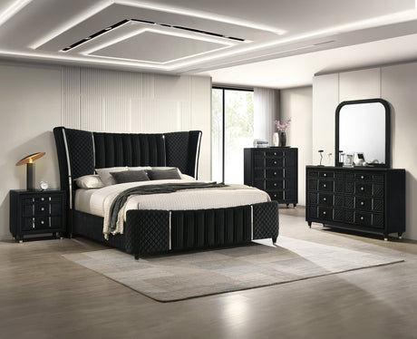 Armany Black Upholstered Wingback Panel Bedroom Set
