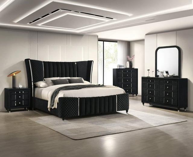 Armany Black Upholstered Wingback Panel Bedroom Set