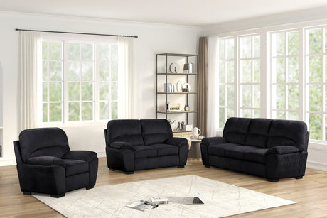 Tiffany Black Fabric 3-Piece Living Room Set