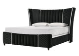 Armany Black Upholstered Wingback Panel Queen Bed
