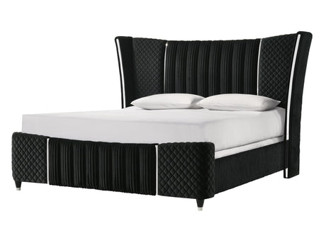 Armany Black Upholstered Wingback Panel Queen Bed