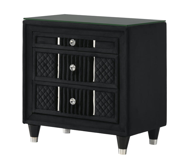 Armany Black Upholstered Nightstand