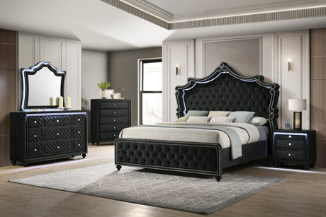KKingdom Black LED Upholstered Tufted Panel Bedroom Set