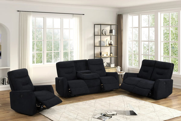 Nina Black Fabric 3-Piece Power Reclining Set