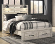 Cambeck Whitewash Queen Panel Bed With 2 Storage Drawers - Ella Furniture