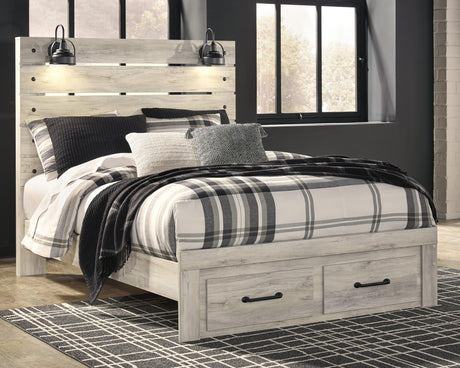Cambeck Whitewash Queen Panel Bed With 2 Storage Drawers - Ella Furniture
