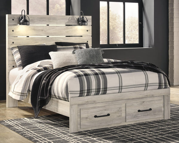 Cambeck Whitewash Queen Panel Bed With 2 Storage Drawers - Ella Furniture