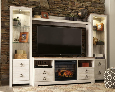 Willowton Whitewash 4-Piece Entertainment Center With Electric Fireplace W267W9 - Ella Furniture