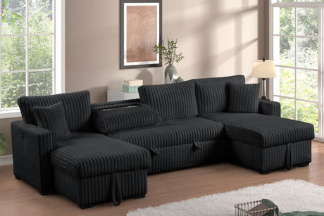 July Black Double Storage Chaise Sectional w Pull Out Bed
