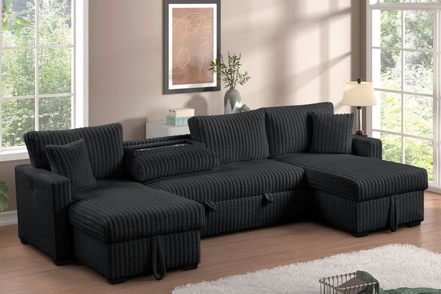 July Black Double Storage Chaise Sectional w Pull Out Bed
