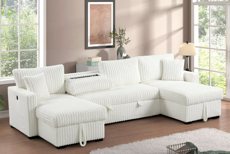 July Beige Double Storage Chaise Sectional w Pull Out Bed